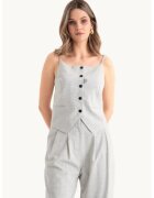 HiCCUP Top cu bretele fine si nasturi - gri - textil