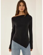 HiCCUP Top dama - asimetric - cu nervuri - negru - jerseu