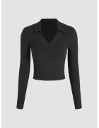 HiCCUP Top Dama - Basic - decolteu in V - negru - jerseu