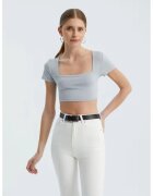 HiCCUP Top dama - crop basic - decolteu patrat - gri - jerseu