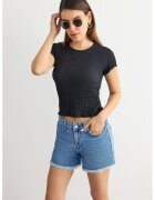 HiCCUP Top dama - scurt - maneca scurta - decolteu rotund - negru - poliester