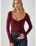 HiCCUP Top dama - slim fit - decolteu in V - rosu - jerseu