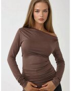 HiCCUP Top dama - slim fit - guler asimetric - maneca lunga - maro - jerseu
