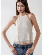 HiCCUP Top dama - texturat cu decolteu halter - alb - jerseu