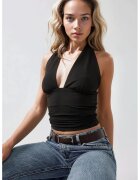 HiCCUP Top dama - tricotat slim fit - decolteu in V - negru - jerseu