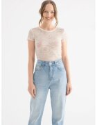 HiCCUP Top din plasa - decolteu rotund - broderie florala - alb - jerseu
