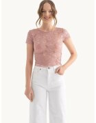 HiCCUP Top din plasa - decolteu rotund - broderie florala - roz - jerseu