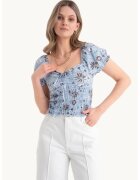 HiCCUP Top - floral - decolteu inima - maneci bufante - multicolor - jerseu