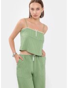 HiCCUP Top pijama scurt - cu dungi - guler patrat - bretele - verde - textil