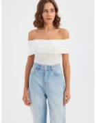 HiCCUP Top scurt - bodycon - umeri goi - alb - bumbac