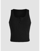 HiCCUP Top scurt - cu nasturi - negru - jerseu poliester