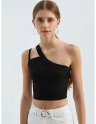 HiCCUP Top scurt - cu un umar - decupaj elegant - negru - jerseu