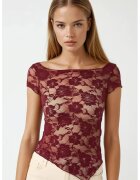 HiCCUP Top scurt dama - dantela florala - rosu - jerseu