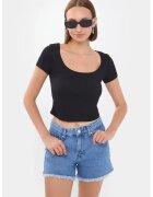 HiCCUP Top scurt dama - decolteu rotund - negru - jerseu