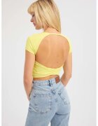 HiCCUP Top scurt dama - guler rotund - spate incrucisat - galben - textil