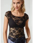 HiCCUP Top scurt - dantela florala - negru - jerseu