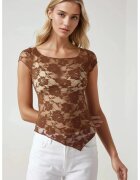 HiCCUP Top scurt - dantela florala - slim fit - maro - jerseu