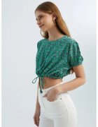 HiCCUP Top scurt decolteu rotund - imprimeu floral - verde - textil