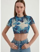 HiCCUP Top scurt - din tul abstract - albastru - jerseu