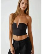 HiCCUP Top scurt - fara bretele - cu incretituri - negru - textil