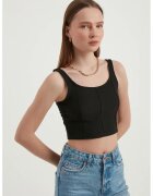 HiCCUP Top scurt - fara maneci - decolteu rotund - negru - jerseu