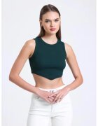 HiCCUP Top scurt - guler rotund - forma de V - verde - textil