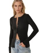 HiCCUP Top slim fit - decolteu in V - maneca lunga - negru