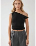 HiCCUP Top slim fit - guler asimetric - umeri goi - negru - jerseu - Negru