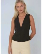 HiCCUP Top top fara maneci - decolteu in V - negru - bumbac