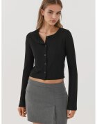 HiCCUP Top - top scurt cu guler rotund - nasturi - negru - amestec de viscoza