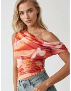 HiCCUP Top - top scurt mulat - imprimeu floral - rosu - jerseu