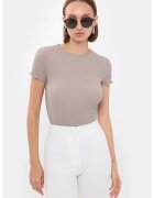 HiCCUP Top - top tesut - maneca scurta - guler rotund - bej - poliester