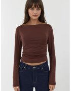 HiCCUP Top top tricotat slim fit - maneca lunga - decolteu tip barca - maro scortisoara - jerseu