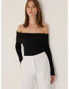 HiCCUP Top tricotat - guler Madonna - umeri goi - negru - acril