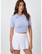 HiCCUP Top tricotat - top scurt cu guler polo - albastru - tricot - M