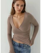 HiCCUP Topuri - maneca lunga - decolteu in V - slim fit - maro castor - jerseu