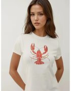 HiCCUP Tricou dama - guler rotund - imprimeu modern - alb - jerseu