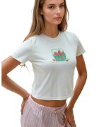 HiCCUP Tricou dama - scurt - guler rotund - croiala regulata - alb - 100% bumbac
