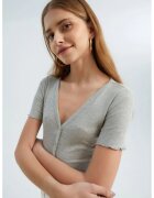 HiCCUP Tricou dama - texturat - decolteu in V - maneca scurta - gri - jerseu