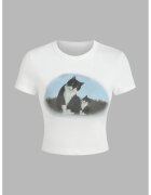 HiCCUP Tricou scurt dama - bumbac - cu imprimeu.multicolor - Alb