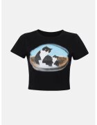 HiCCUP Tricou scurt dama - bumbac - cu imprimeu.multicolor - Negru