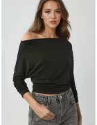 HiCCUP Tricou tricotat elastic cu maneca lunga si guler asimetric verde