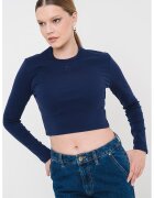 Hugo Bluza crop slim fit cu logo Dafilomena - Albastru inchis
