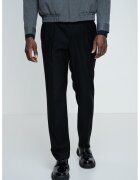 Hugo Pantaloni conici din amestec de lana cu talie medie - Negru