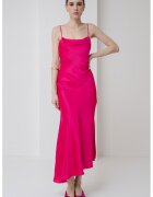 Hugo Rochie asimetrica de satin cu bretele subtiri - Fucsia