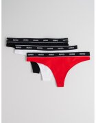Hugo Set de chiloti tanga cu banda logo in talie - 3 perechi - Alb/Negru/Rosu vermillion