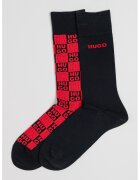 Hugo Set de sosete lungi cu logo - 2 perechi - Rosu/Negru