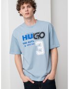 Hugo Tricou de bumbac cu logo frontal - Alb/Negru/Albastru prafuit