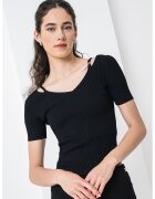 Hugo Tricou striat cu decolteu in V Shata - Negru
