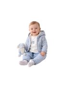 I Do Trening Fetite iDO 3 Piese din Bumbac Hanorac Bomber cu Gluga Tricou si Pantaloni Albastru Alb